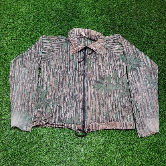 Vintage 90s Tree Bark Camo Mesh Hunting Jacket Mens Large 100% Polyester - Picture 1 of 12